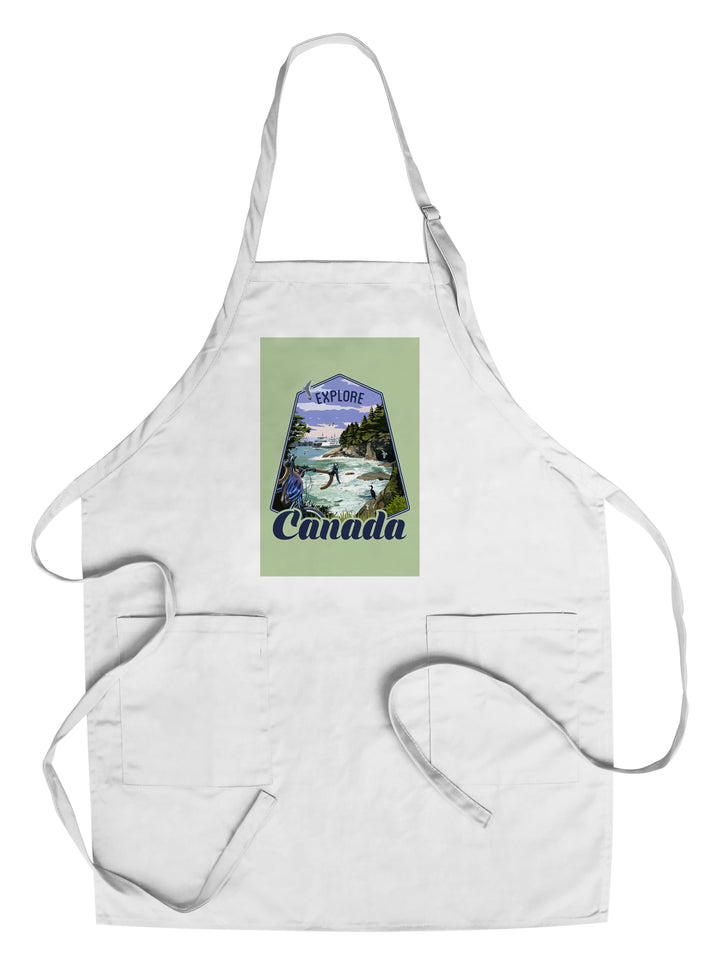 Canada, Explore, Coastal Scene, Bike and Ferry, Contour, Organic Cotton Kitchen Tea Towels - Lantern Press