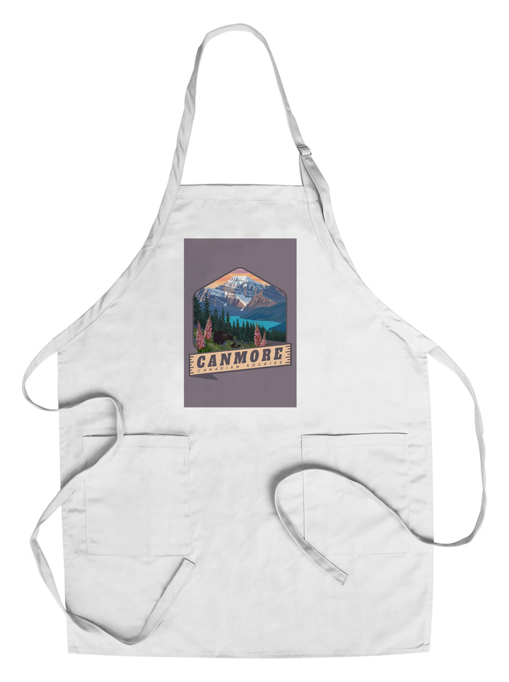 Canmore, Canada, Canadian Rockies, Bear and Spring Flowers, Contour, Organic Cotton Kitchen Tea Towels - Lantern Press