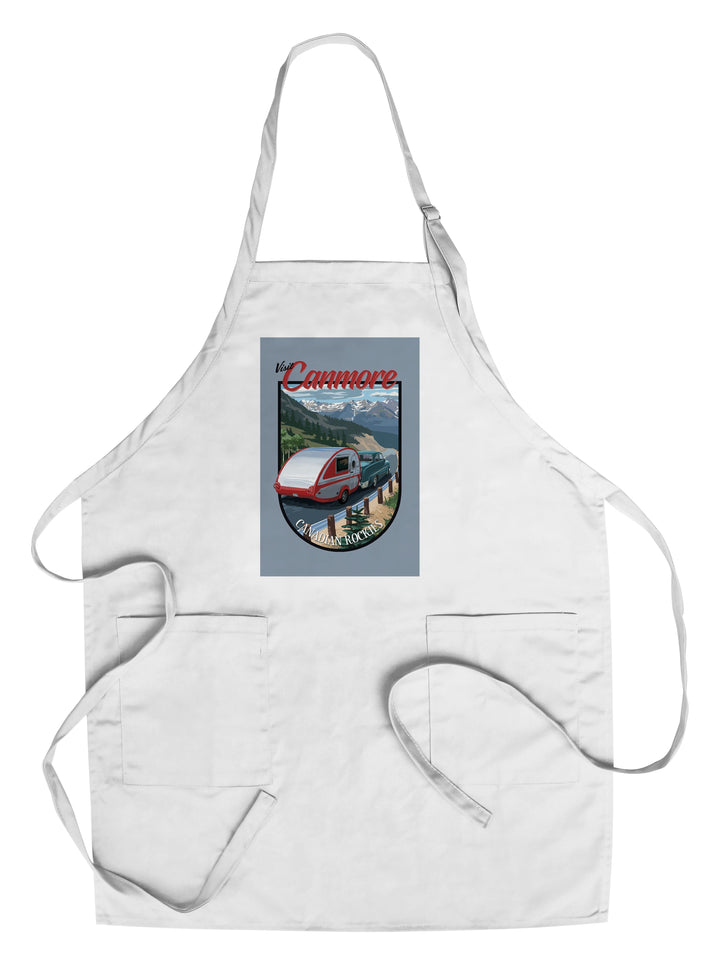 Canmore, Canada, Canadian Rockies, Retro Camper, Contour, Organic Cotton Kitchen Tea Towels - Lantern Press
