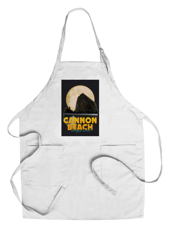 Cannon Beach, Oregon, Haystack Rock and Full Moon, Contour, Organic Cotton Kitchen Tea Towels - Lantern Press