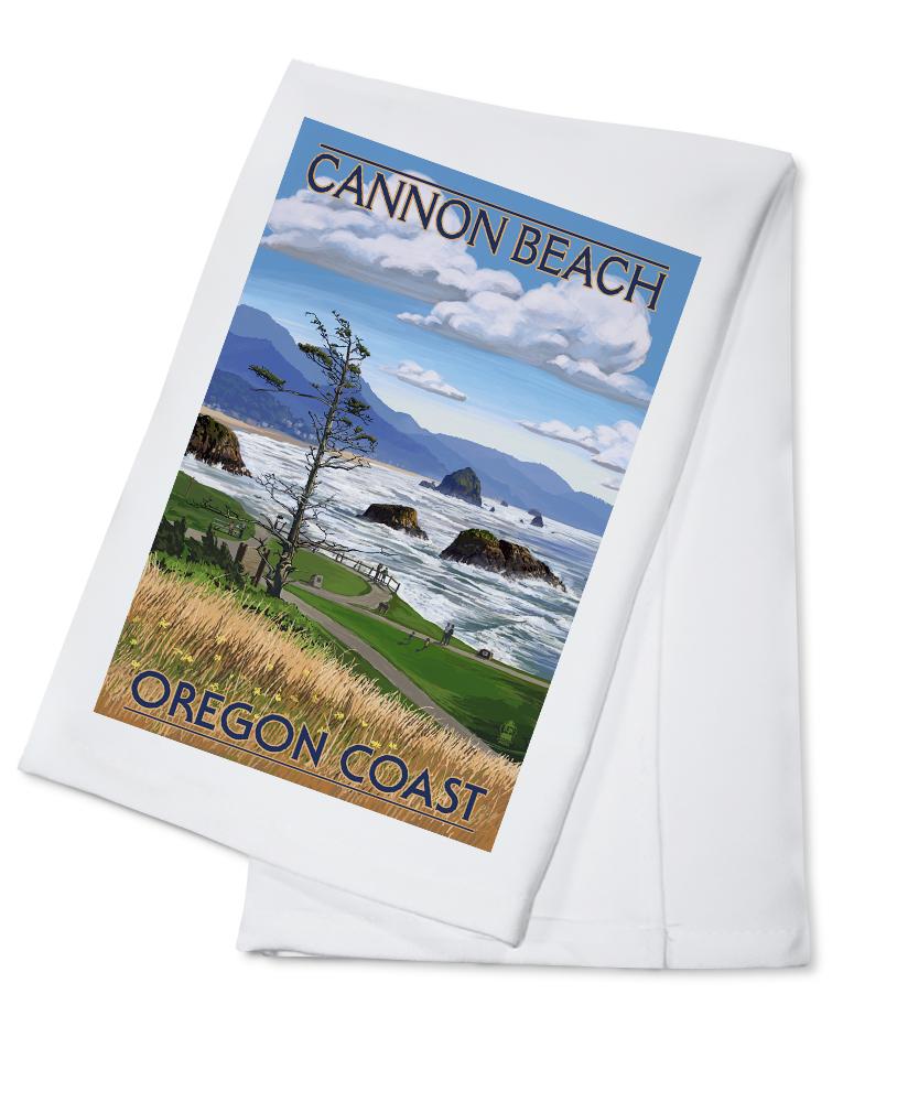 Cannon Beach, Oregon, Oregon Coast View, Organic Cotton Kitchen Tea Towels - Lantern Press