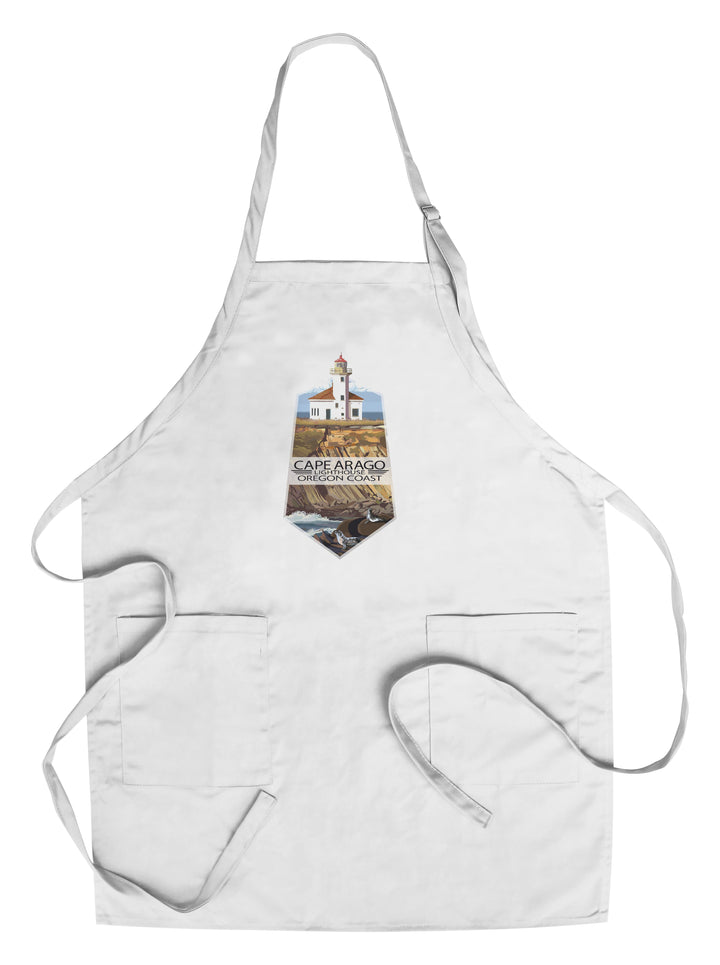 Cape Arago Lighthouse, Oregon, Oregon Coast, Contour, Organic Cotton Kitchen Tea Towels - Lantern Press