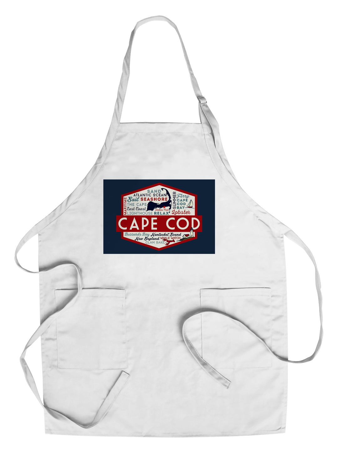 Cape Cod, Massachusetts, Dennis Port, Typography and Icons, Contour, Organic Cotton Kitchen Tea Towels - Lantern Press