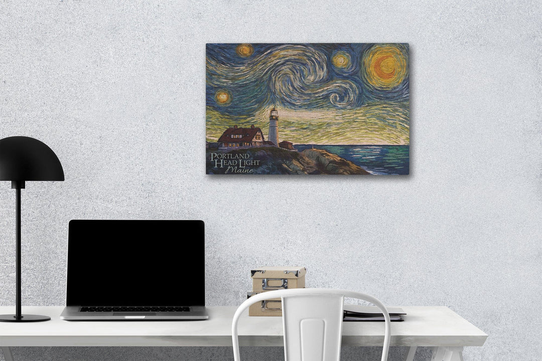 Cape Elizabeth, Maine, Portland Head Lighthouse, Starry Night, Lantern Press Artwork, Wood Signs and Postcards - Lantern Press