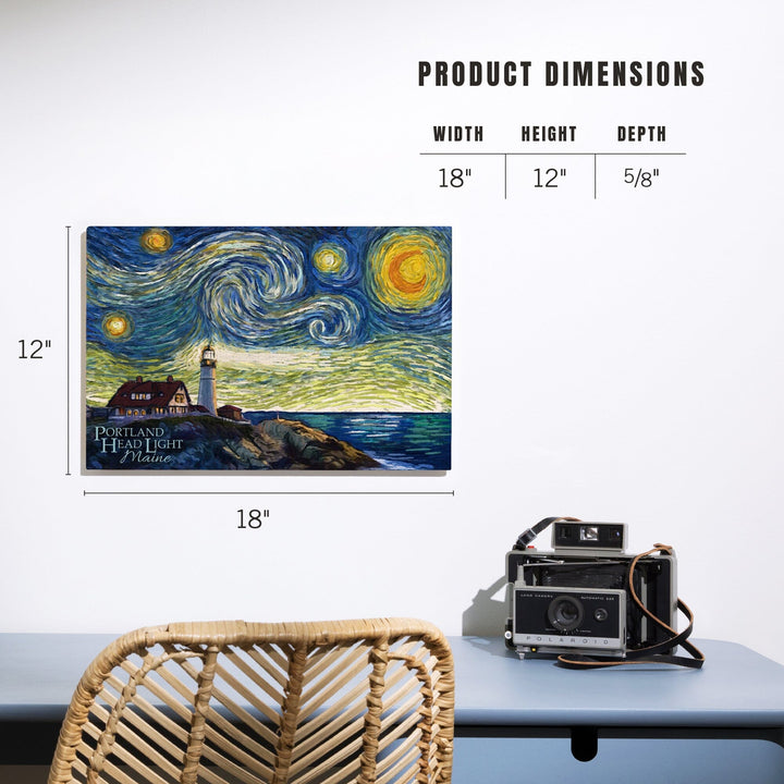 Cape Elizabeth, Maine, Portland Head Lighthouse, Starry Night, Lantern Press Artwork, Wood Signs and Postcards - Lantern Press