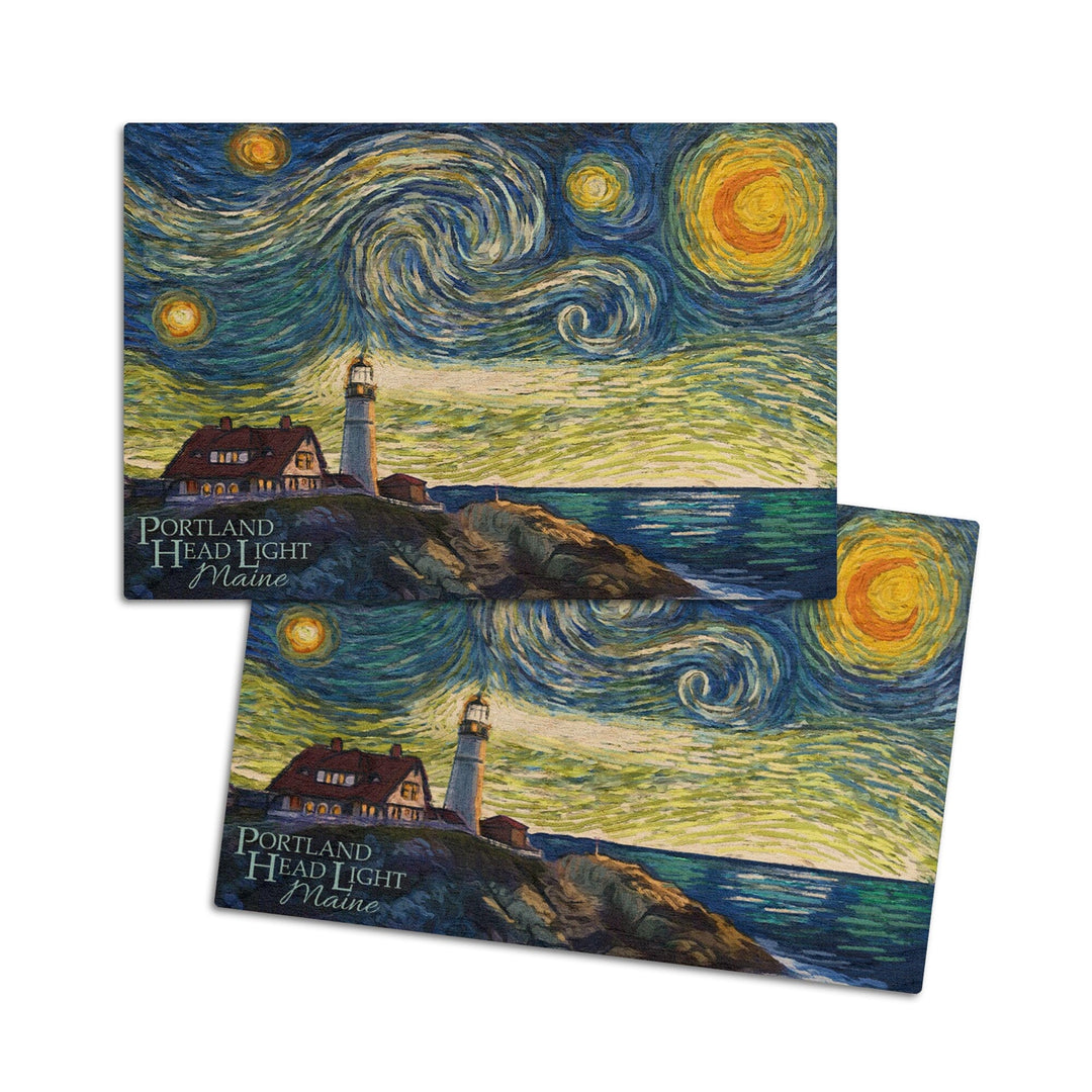 Cape Elizabeth, Maine, Portland Head Lighthouse, Starry Night, Lantern Press Artwork, Wood Signs and Postcards - Lantern Press
