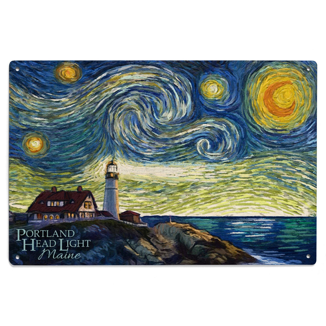 Cape Elizabeth, Maine, Portland Head Lighthouse, Starry Night, Lantern Press Artwork, Wood Signs and Postcards - Lantern Press