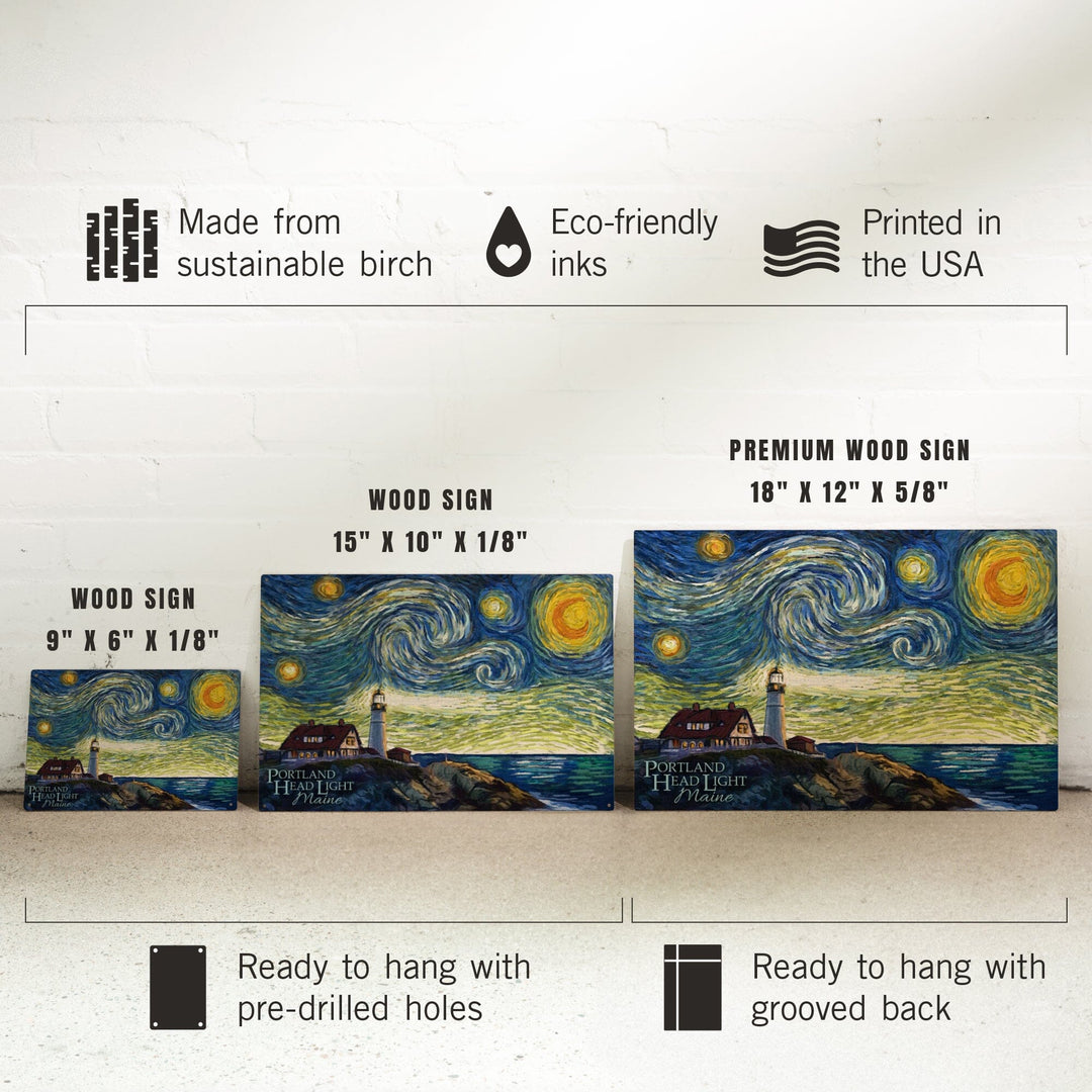 Cape Elizabeth, Maine, Portland Head Lighthouse, Starry Night, Lantern Press Artwork, Wood Signs and Postcards - Lantern Press