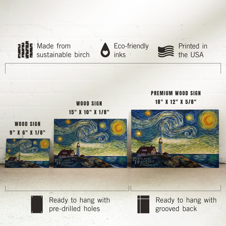 Cape Elizabeth, Maine, Portland Head Lighthouse, Starry Night, Lantern Press Artwork, Wood Signs and Postcards - Lantern Press