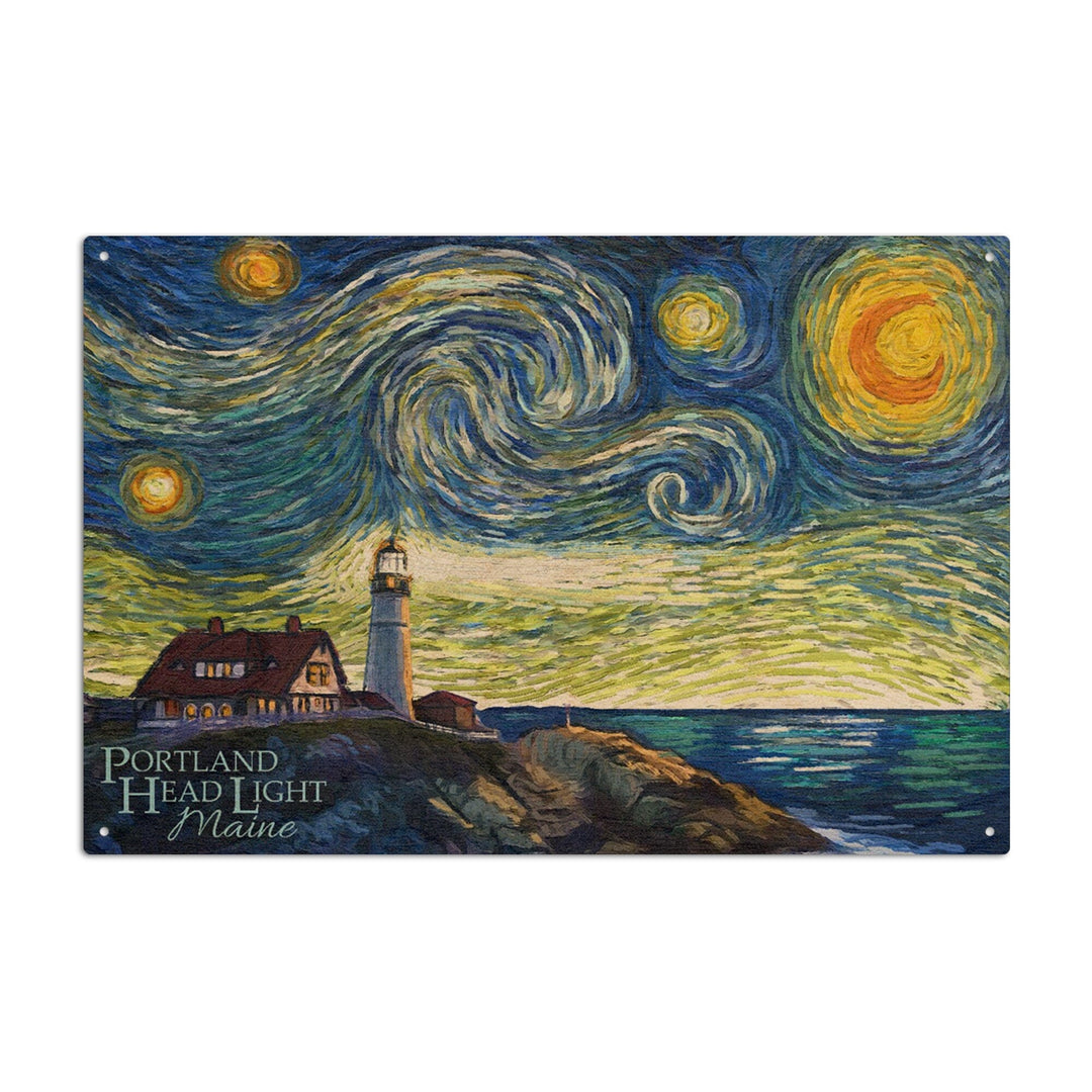 Cape Elizabeth, Maine, Portland Head Lighthouse, Starry Night, Lantern Press Artwork, Wood Signs and Postcards - Lantern Press