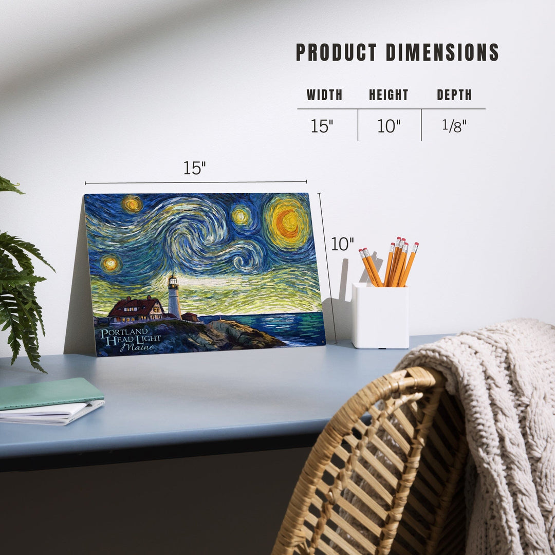 Cape Elizabeth, Maine, Portland Head Lighthouse, Starry Night, Lantern Press Artwork, Wood Signs and Postcards - Lantern Press