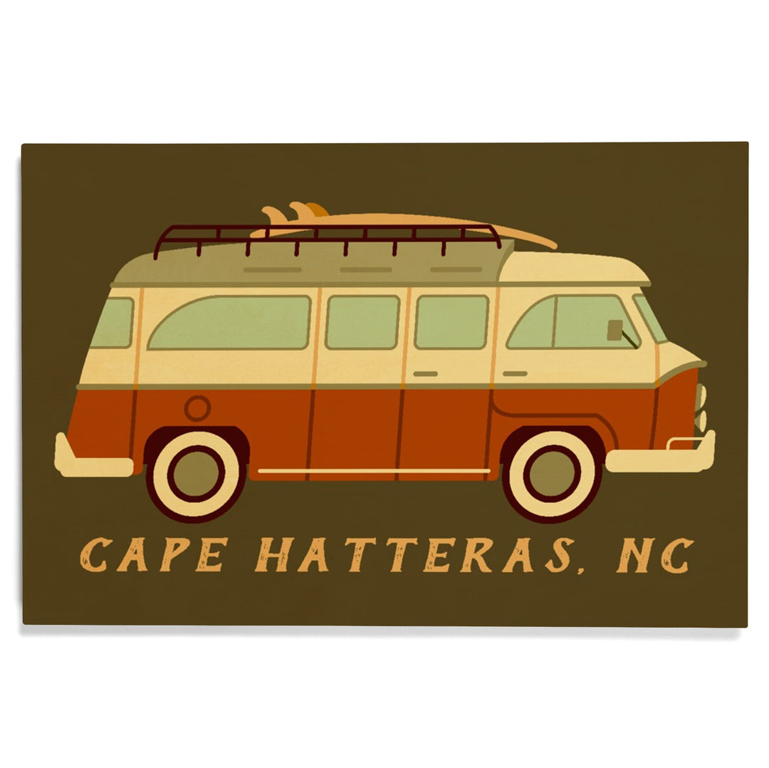 Cape Hatteras, North Carolina, Camper Van with Surfboard, Geometric, Lantern Press Artwork, Wood Signs and Postcards - Lantern Press