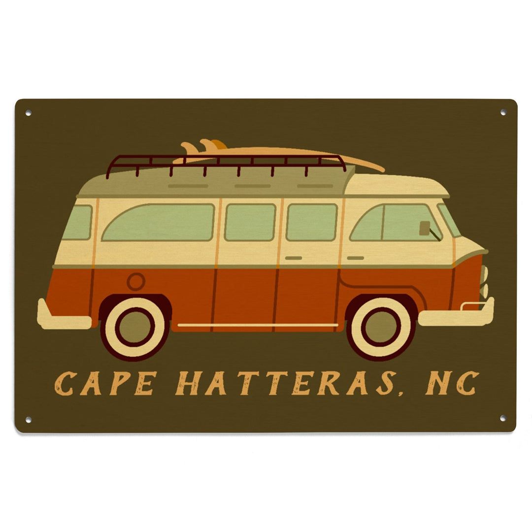 Cape Hatteras, North Carolina, Camper Van with Surfboard, Geometric, Lantern Press Artwork, Wood Signs and Postcards - Lantern Press