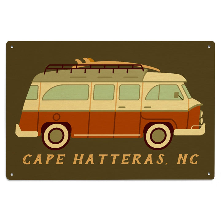 Cape Hatteras, North Carolina, Camper Van with Surfboard, Geometric, Lantern Press Artwork, Wood Signs and Postcards - Lantern Press