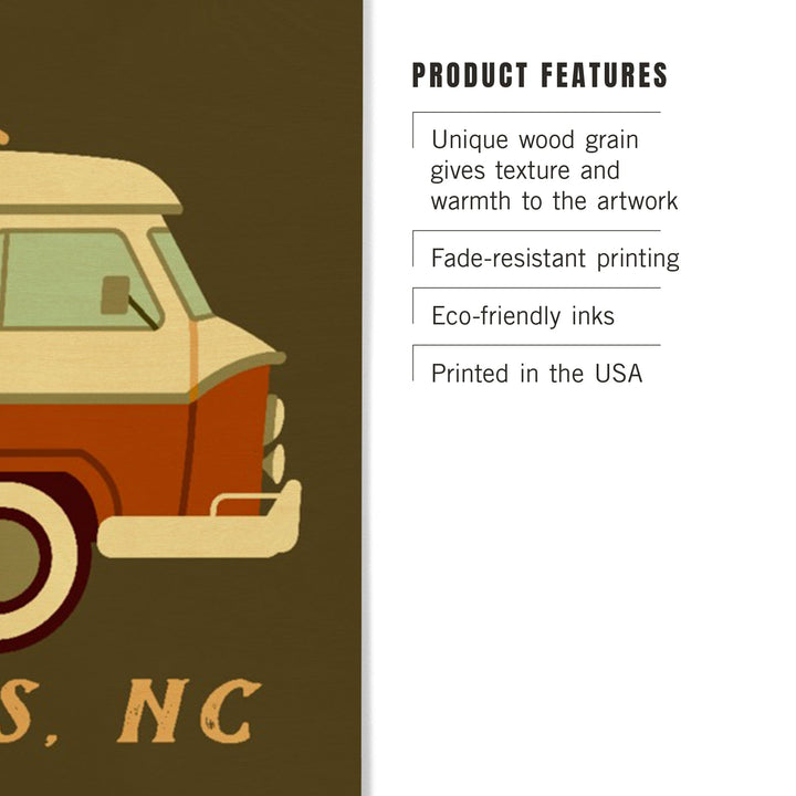 Cape Hatteras, North Carolina, Camper Van with Surfboard, Geometric, Lantern Press Artwork, Wood Signs and Postcards - Lantern Press