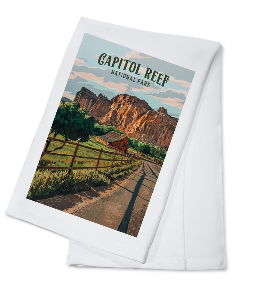 Capitol Reef National Park, Utah, Painterly National Park Series, Organic Cotton Kitchen Tea Towels - Lantern Press