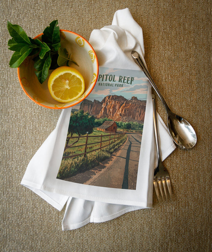 Capitol Reef National Park, Utah, Painterly National Park Series, Organic Cotton Kitchen Tea Towels - Lantern Press