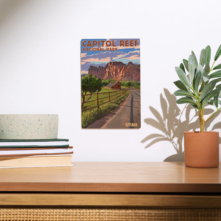 Capitol Reef National Park, Utah, Barn View, Painterly Series, Lantern Press Artwork, Wood Signs and Postcards - Lantern Press
