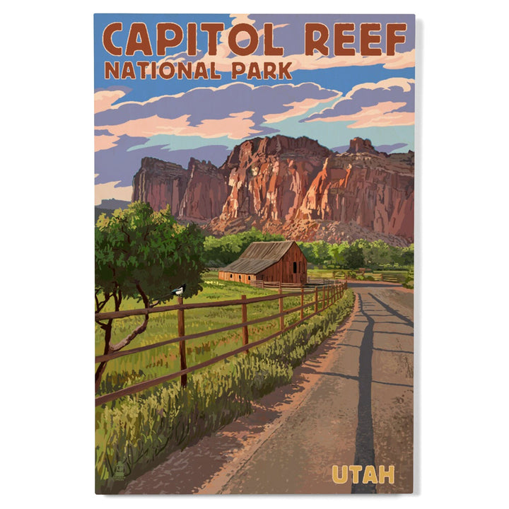 Capitol Reef National Park, Utah, Barn View, Painterly Series, Lantern Press Artwork, Wood Signs and Postcards - Lantern Press