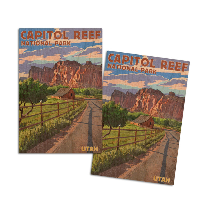 Capitol Reef National Park, Utah, Barn View, Painterly Series, Lantern Press Artwork, Wood Signs and Postcards - Lantern Press