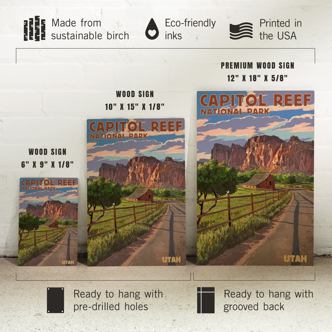 Capitol Reef National Park, Utah, Barn View, Painterly Series, Lantern Press Artwork, Wood Signs and Postcards - Lantern Press