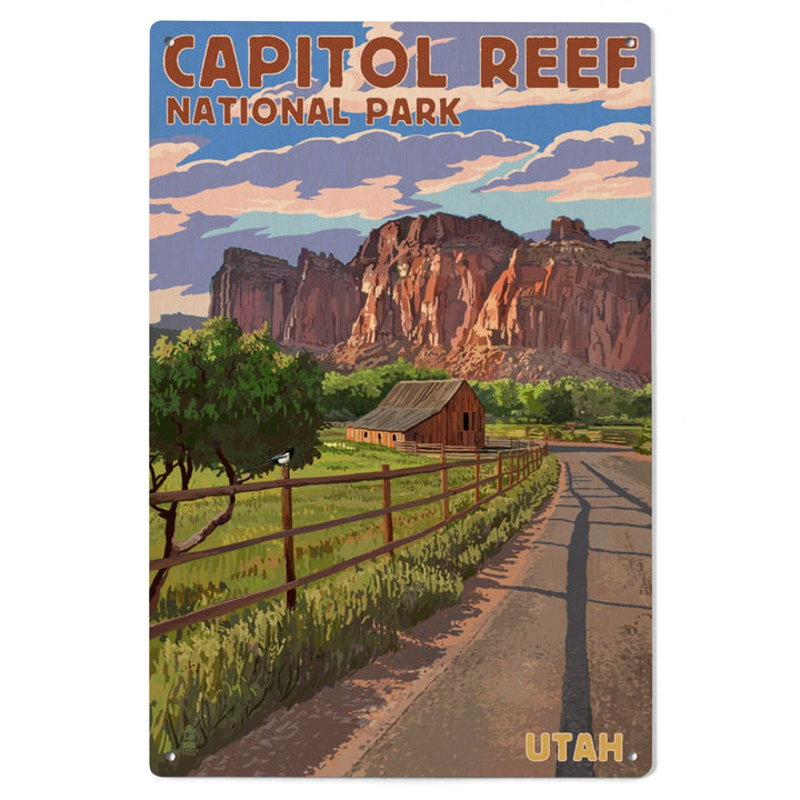 Capitol Reef National Park, Utah, Barn View, Painterly Series, Lantern Press Artwork, Wood Signs and Postcards - Lantern Press