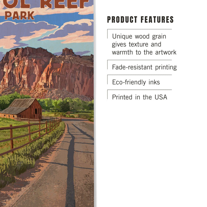 Capitol Reef National Park, Utah, Barn View, Painterly Series, Lantern Press Artwork, Wood Signs and Postcards - Lantern Press