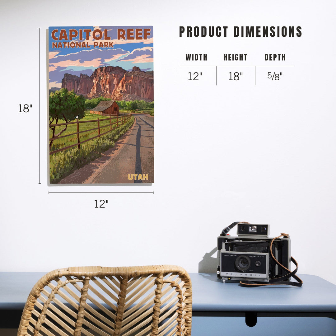 Capitol Reef National Park, Utah, Barn View, Painterly Series, Lantern Press Artwork, Wood Signs and Postcards - Lantern Press
