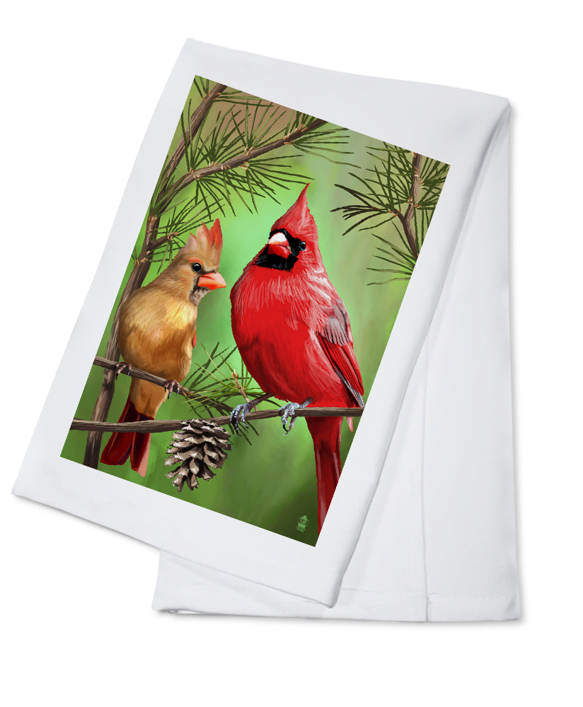 Cardinals in Summer, Organic Cotton Kitchen Tea Towels - Lantern Press