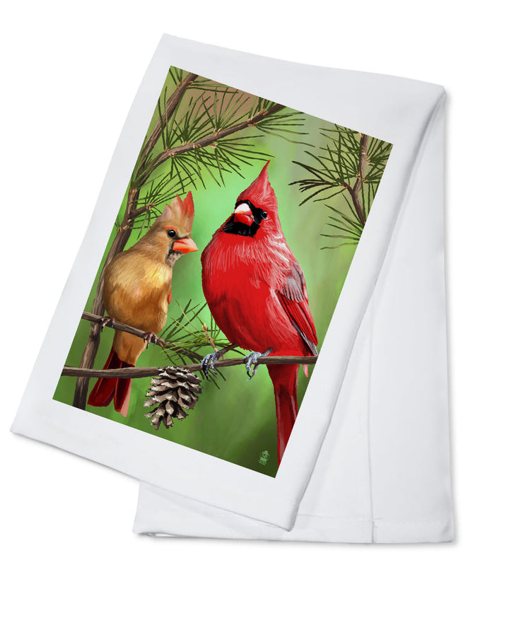 Cardinals in Summer, Organic Cotton Kitchen Tea Towels - Lantern Press