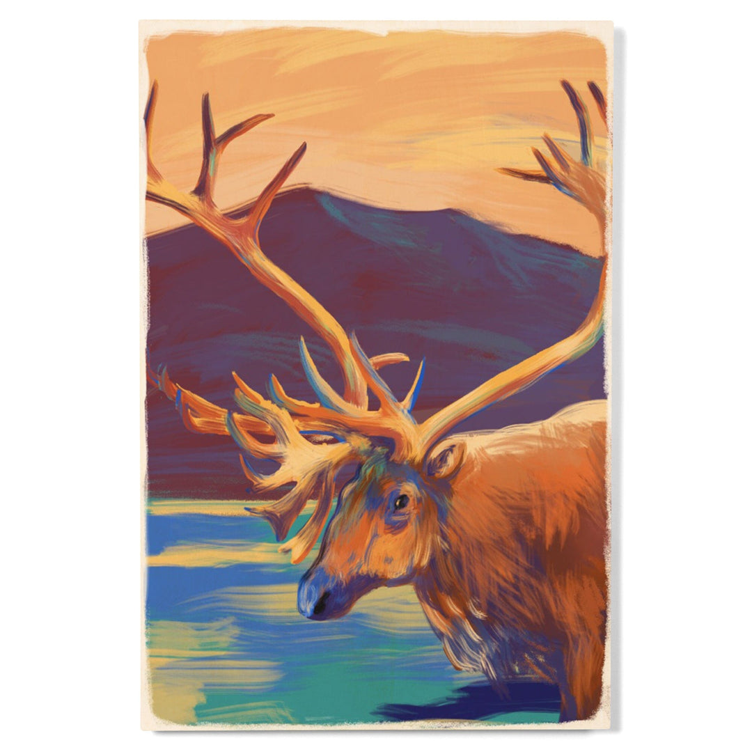Caribou, Vivid, Lantern Press Artwork, Wood Signs and Postcards - Lantern Press