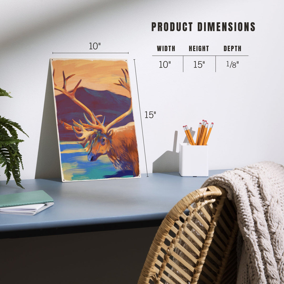 Caribou, Vivid, Lantern Press Artwork, Wood Signs and Postcards - Lantern Press