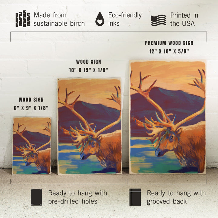 Caribou, Vivid, Lantern Press Artwork, Wood Signs and Postcards - Lantern Press