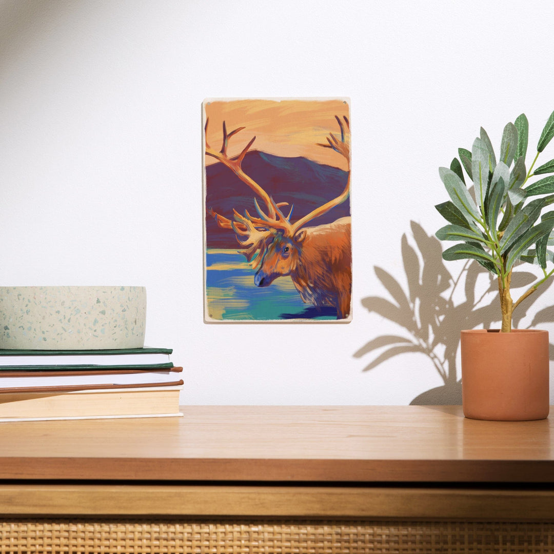 Caribou, Vivid, Lantern Press Artwork, Wood Signs and Postcards - Lantern Press