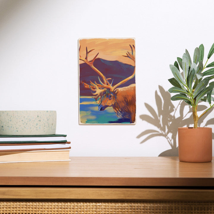Caribou, Vivid, Lantern Press Artwork, Wood Signs and Postcards - Lantern Press