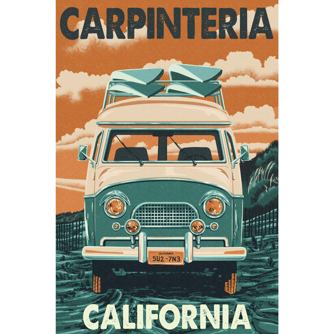 Carpinteria, California, Letterpress, Camper Van, Lantern Press Artwork - Lantern Press