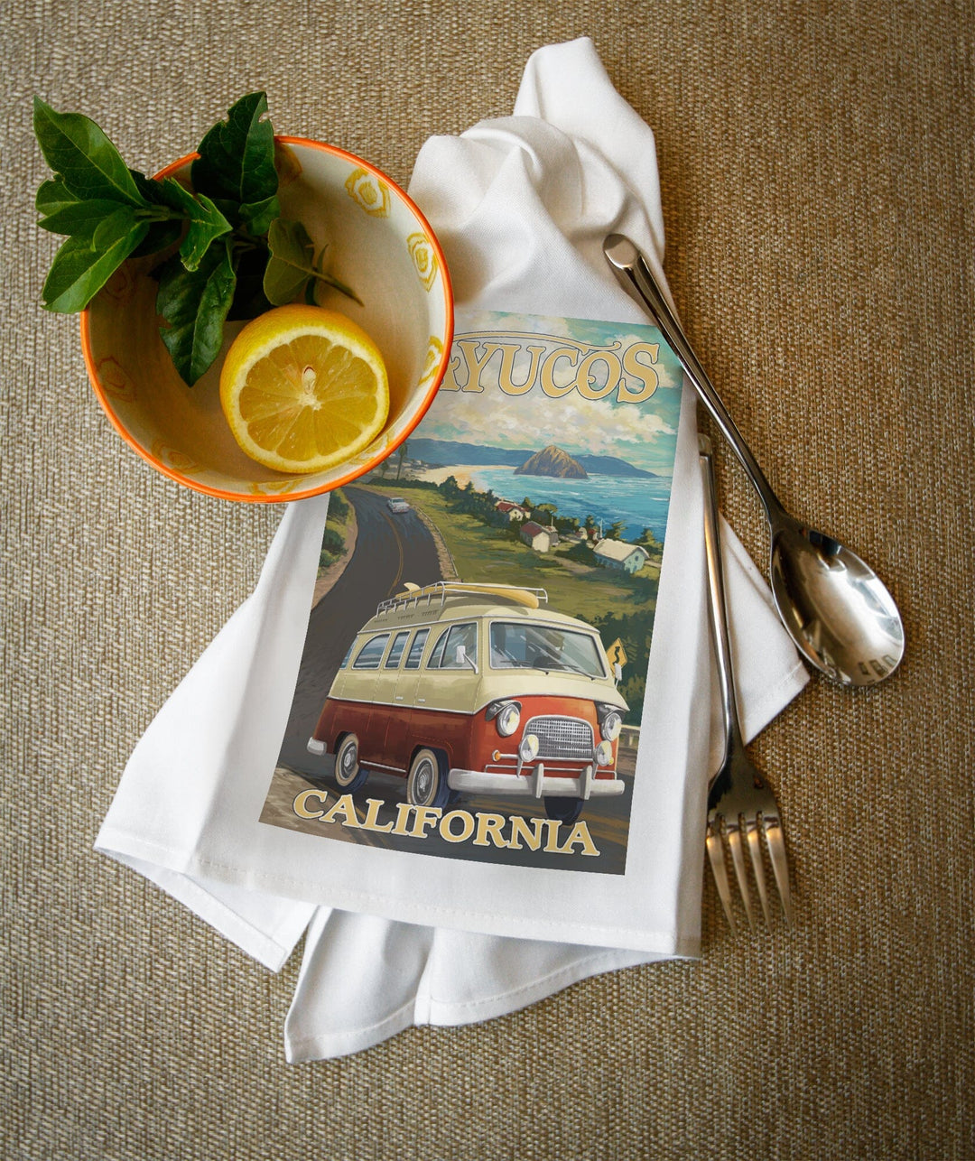 Cayucos, California, Camper Van, Coastal, Lantern Press Artwork - Lantern Press