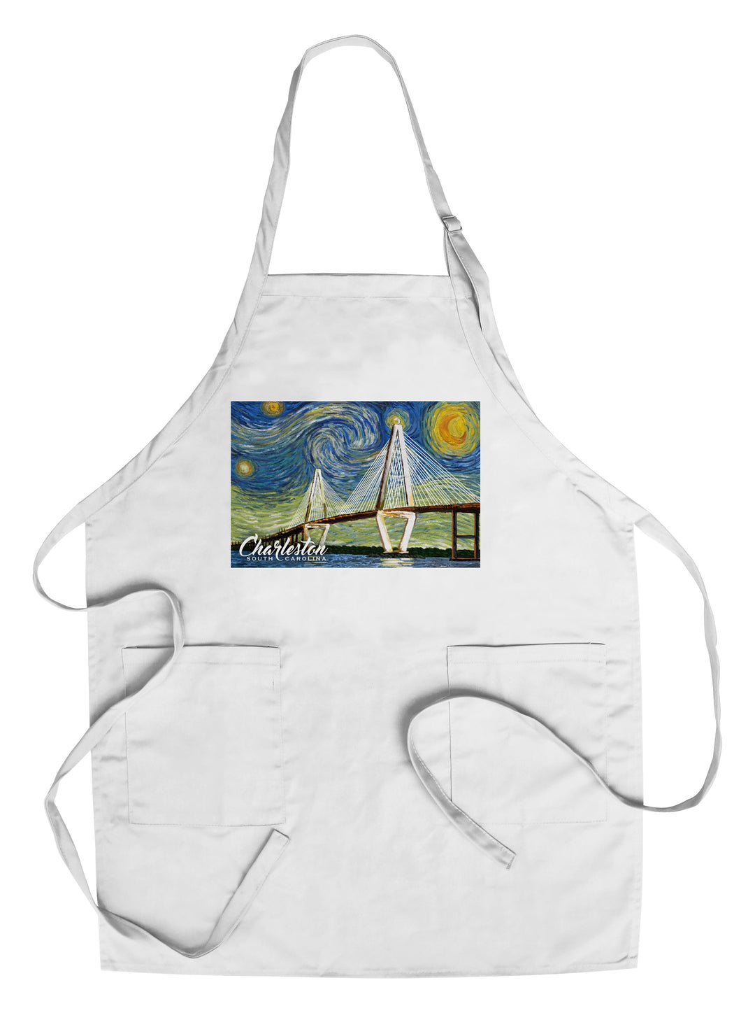 Charleston, South Carolina, Bridge, Starry Night, Organic Cotton Kitchen Tea Towels - Lantern Press