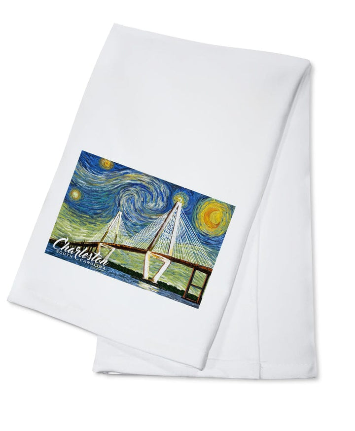 Charleston, South Carolina, Bridge, Starry Night Kitchen Lantern Press Cotton Towel 