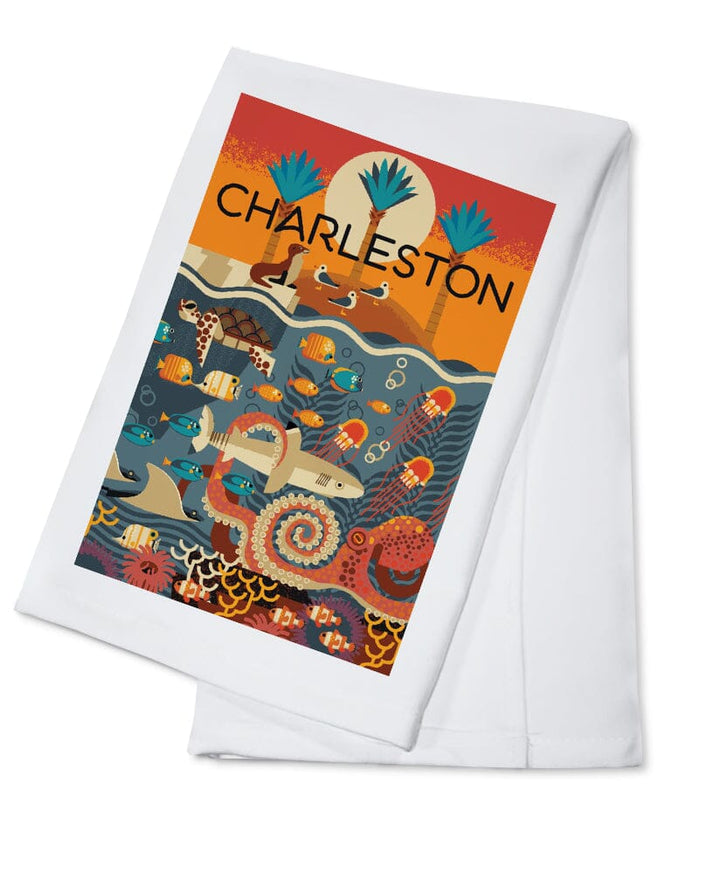 Charleston, South Carolina, Textured Geometric Kitchen Lantern Press Cotton Towel 