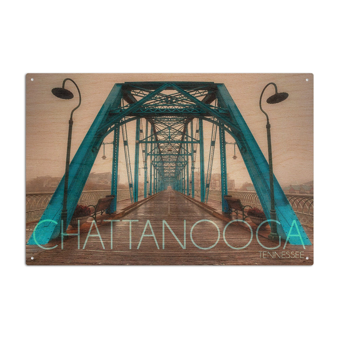 Chattanooga, Tennessee, Walnut Street Bridge in the Fog, Lantern Press Photography, Wood Signs and Postcards - Lantern Press
