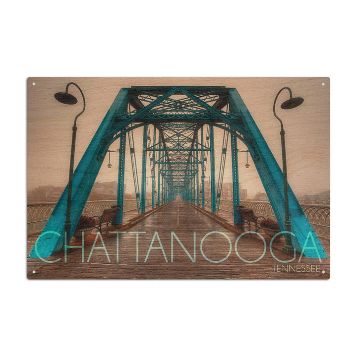 Chattanooga, Tennessee, Walnut Street Bridge in the Fog, Lantern Press Photography, Wood Signs and Postcards - Lantern Press