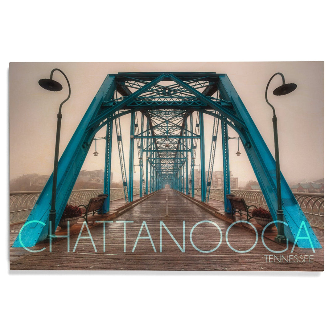 Chattanooga, Tennessee, Walnut Street Bridge in the Fog, Lantern Press Photography, Wood Signs and Postcards - Lantern Press