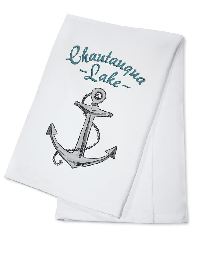 Chautauqua Lake, New York, Anchor Icon, Organic Cotton Kitchen Tea Towels - Lantern Press