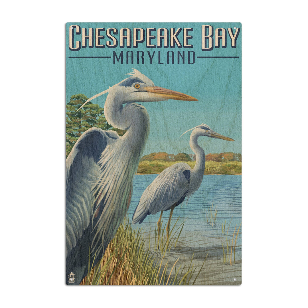 Chesapeake Bay, Maryland, Blue Heron, Lantern Press Artwork, Wood Signs and Postcards - Lantern Press