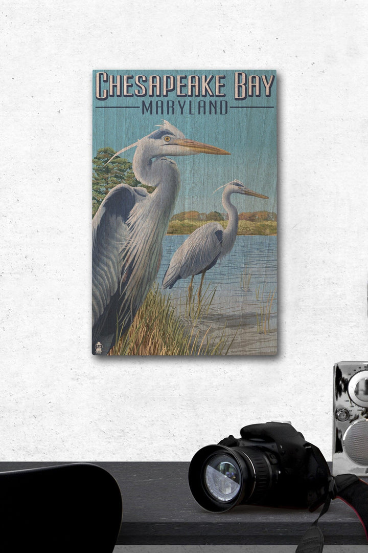 Chesapeake Bay, Maryland, Blue Heron, Lantern Press Artwork, Wood Signs and Postcards - Lantern Press