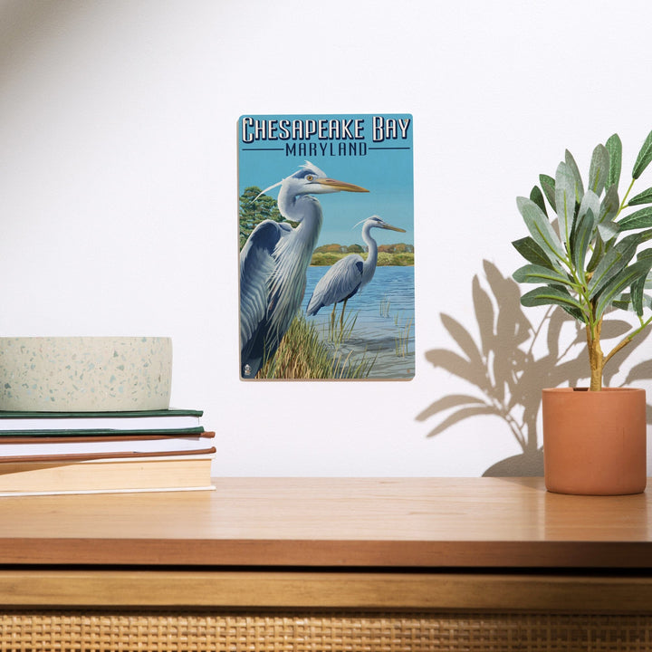 Chesapeake Bay, Maryland, Blue Heron, Lantern Press Artwork, Wood Signs and Postcards - Lantern Press