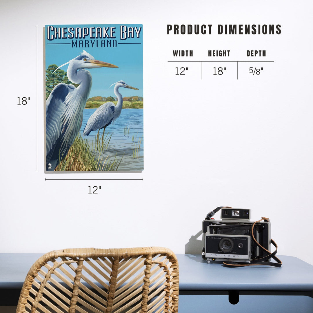 Chesapeake Bay, Maryland, Blue Heron, Lantern Press Artwork, Wood Signs and Postcards - Lantern Press