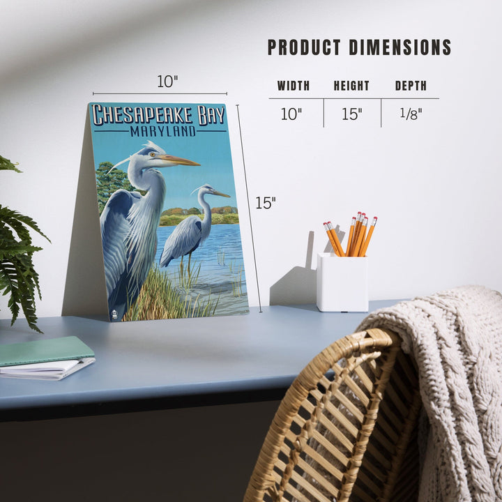 Chesapeake Bay, Maryland, Blue Heron, Lantern Press Artwork, Wood Signs and Postcards - Lantern Press