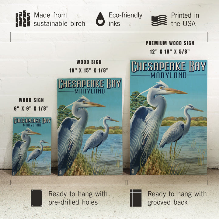Chesapeake Bay, Maryland, Blue Heron, Lantern Press Artwork, Wood Signs and Postcards - Lantern Press